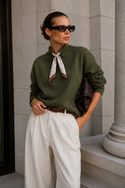 Fular Detail Textured Haki Knit Kazak