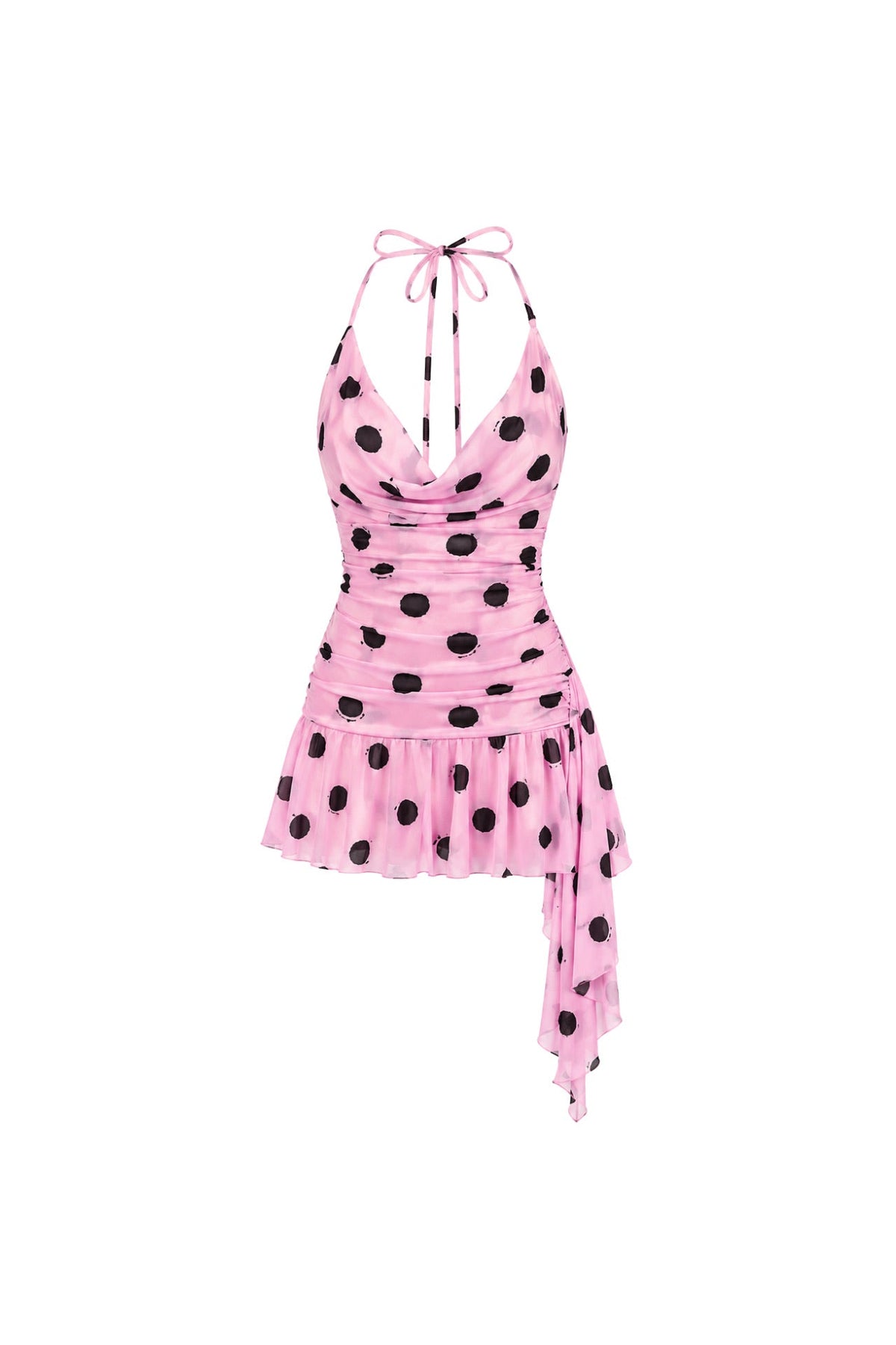 Cowl Neck Polka Dot Pink Mini Dress
