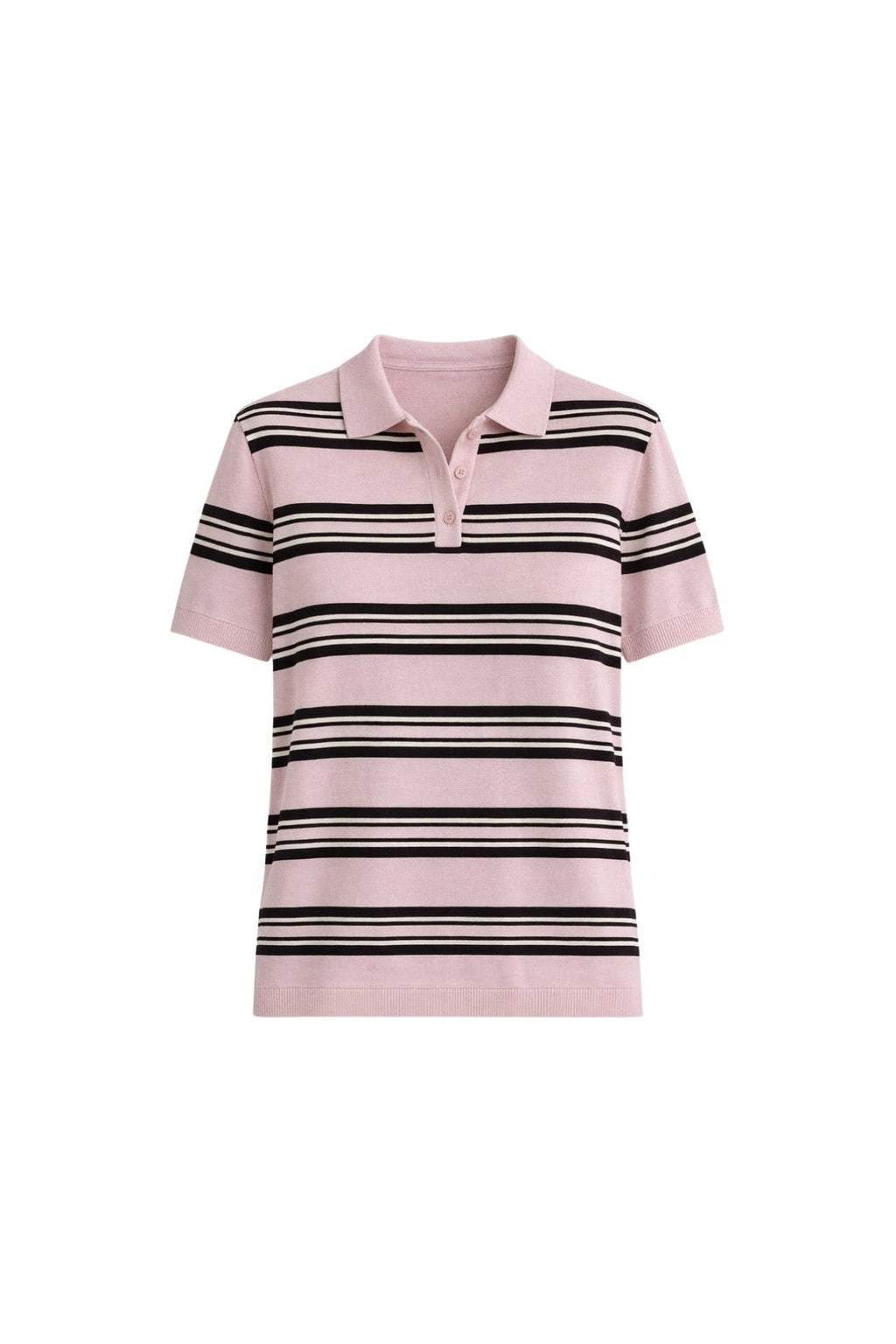 Striped Polo Collar Pink Knit Blouse