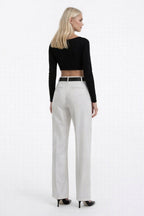 Waistt Detail White High Waist Pants