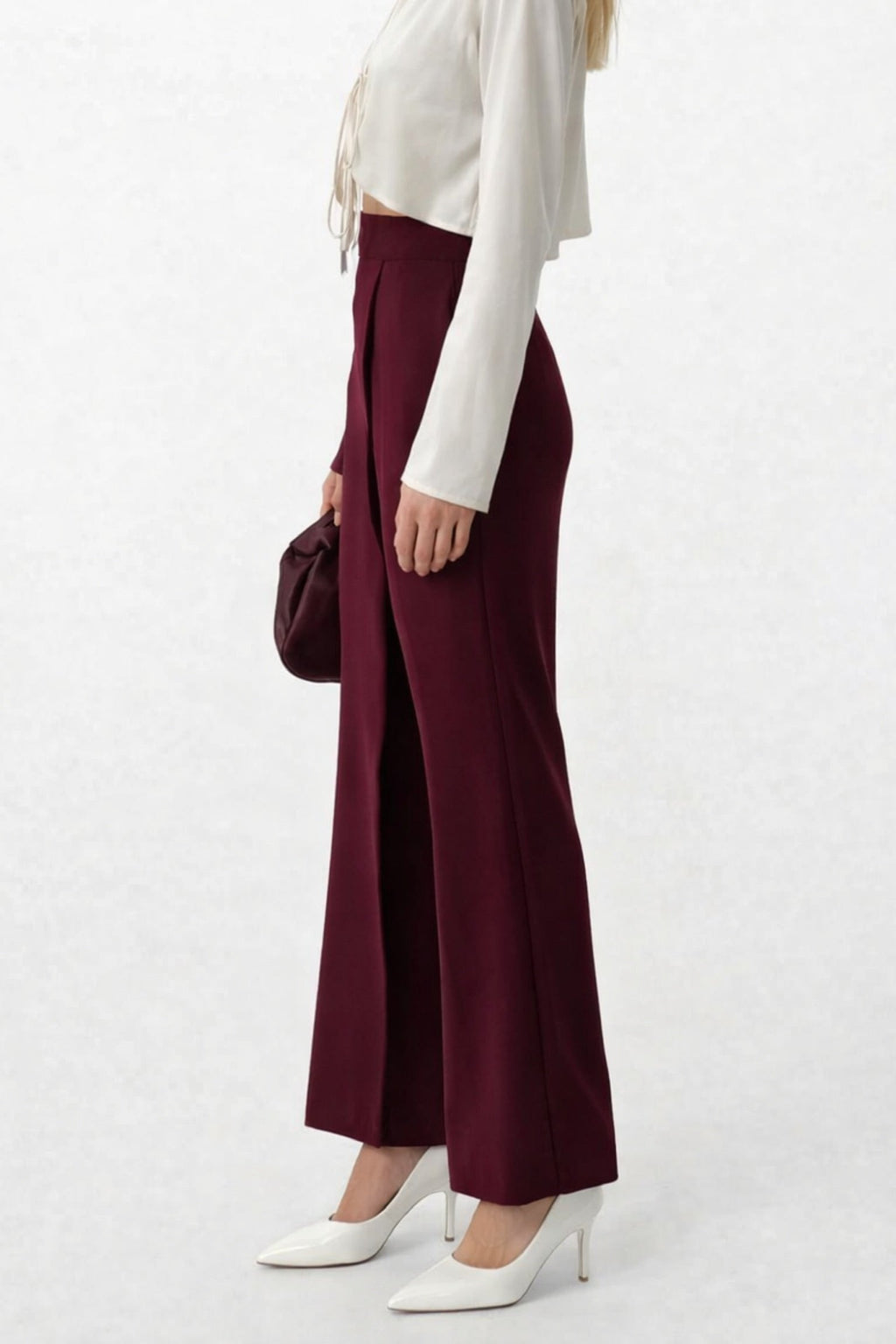 Wrap Detail Asymmetric Burgundy Pants