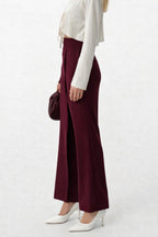 Wrap Detail Asymmetric Burgundy Pants