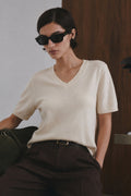 V-Neck Short Sleeve Textured White Blouse