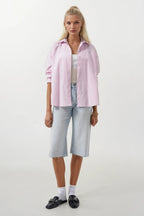 Striped Detail Oversize Pink Shirt