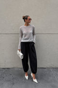 Bel ve Hem Tie Detail Black Balon Trousers