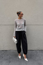 Bel ve Hem Tie Detail Black Balon Trousers