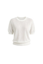 Crew Neck Sheer Textured White Blouse