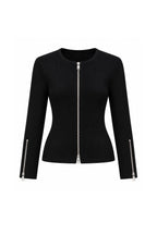 Double Fermuar Long Sleeve Black Textured Blouse