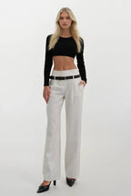 Waistt Detail White High Waist Pants