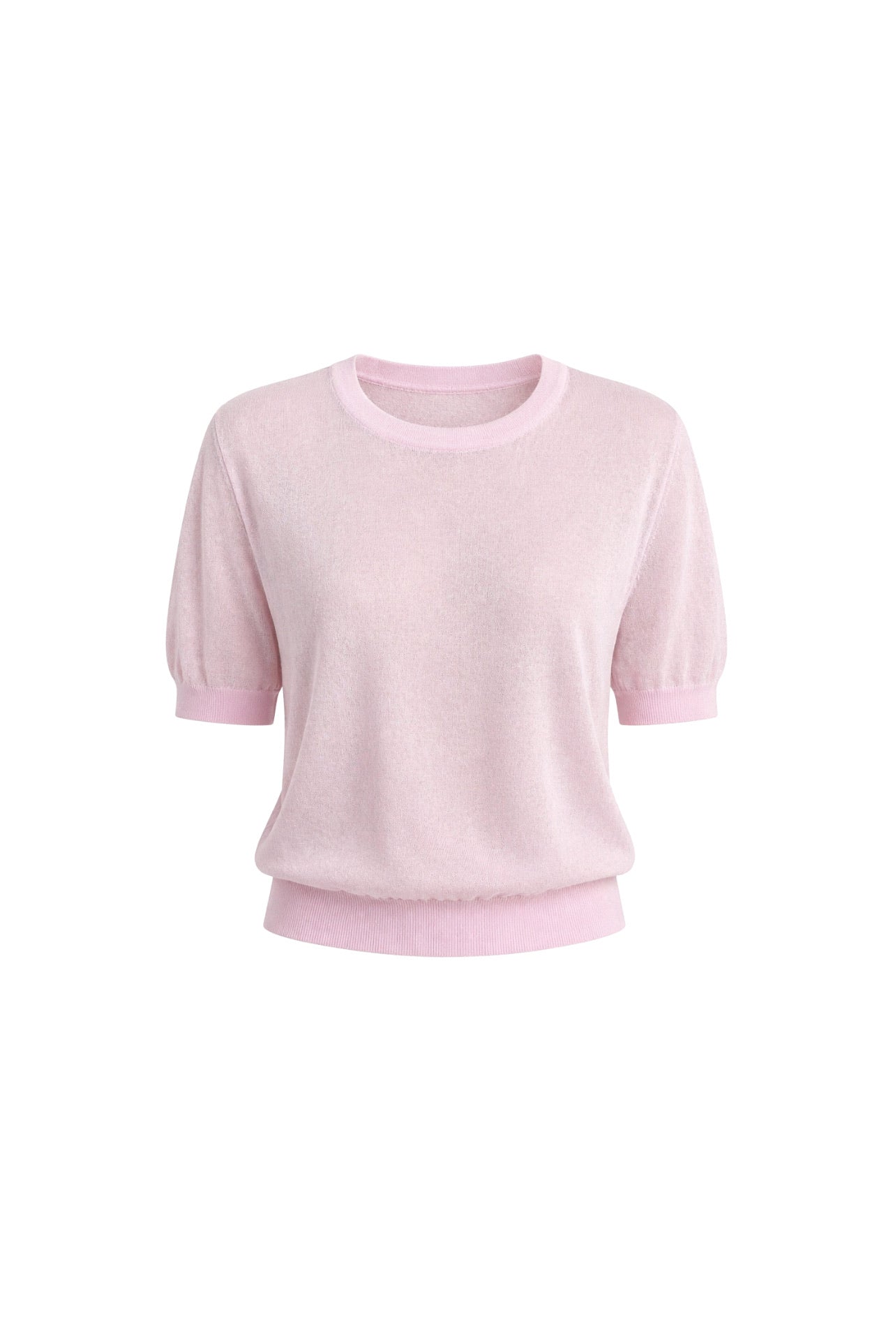 Crew Neck Sheer Textured Pink Blouse