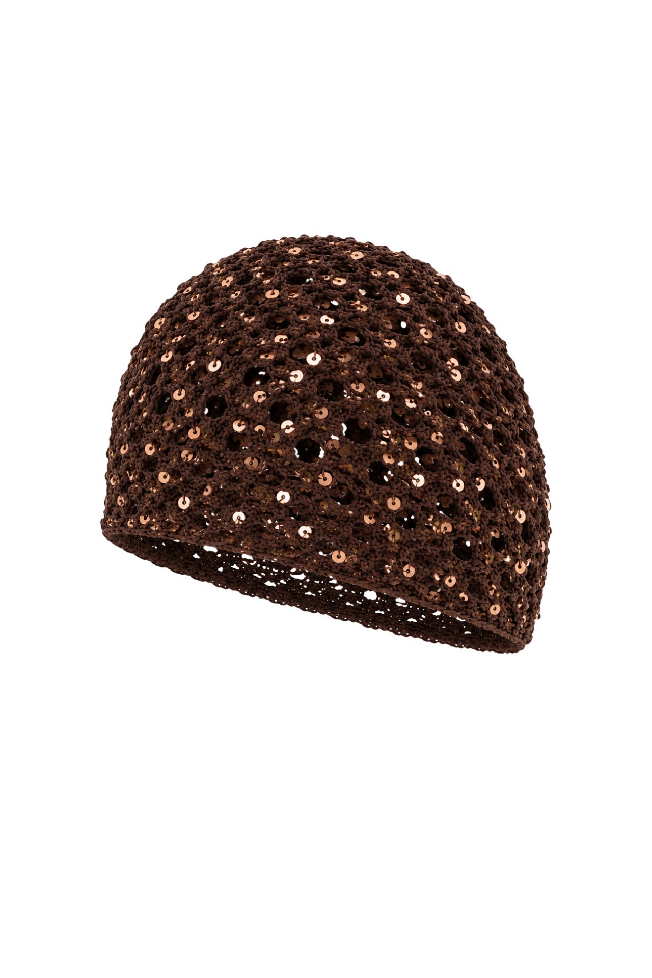 Sequined Knitted Brown Cap