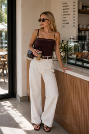 Strappy Lace Detail Brown Knit Blouse
