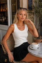 Oval Neck Basic Ecru Knit Top