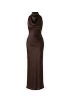 Cowl Neck Maxi Brown Satin Dress