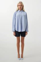 Striped Pocket Detail Blue Shirt