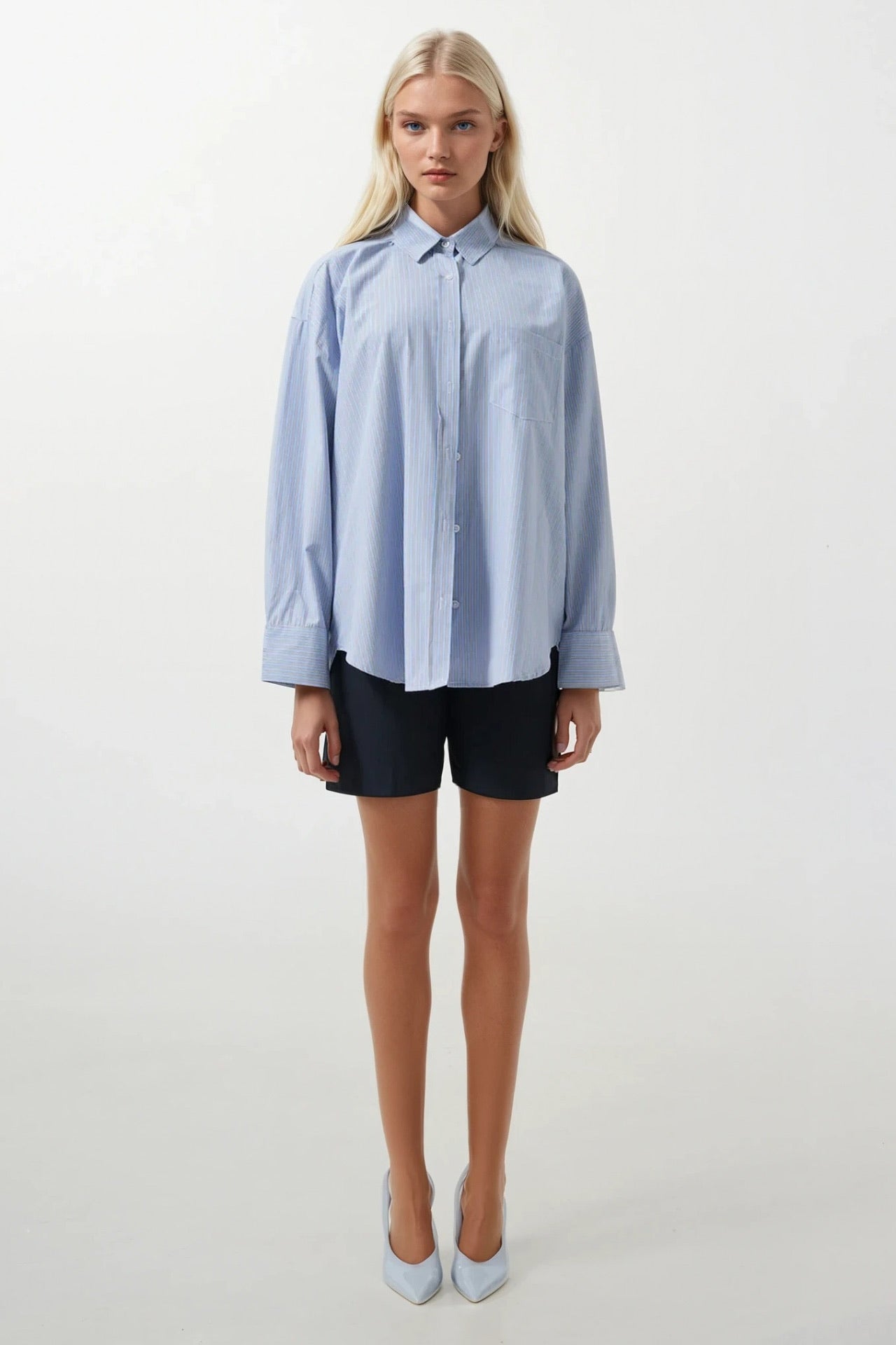 Striped Pocket Detail Blue Shirt