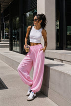 Pink Modal Balloon Trousers with Elastic Waist Detail