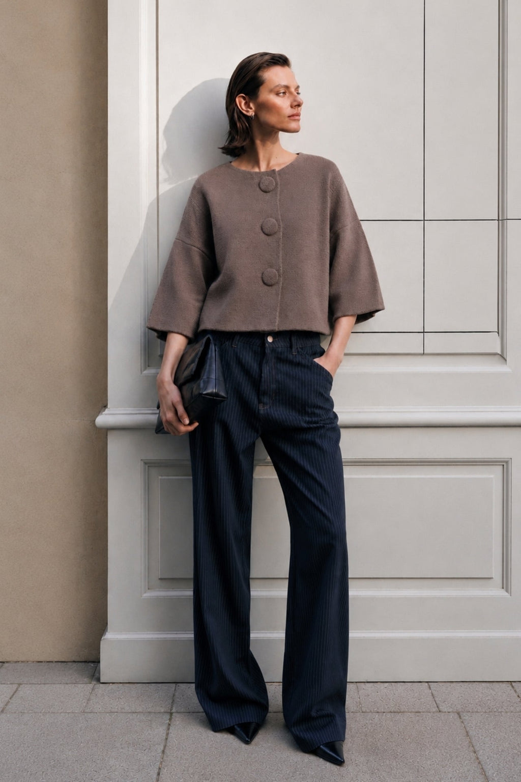 Button Detail Yarasa Sleeve Beige Knit Cardigan