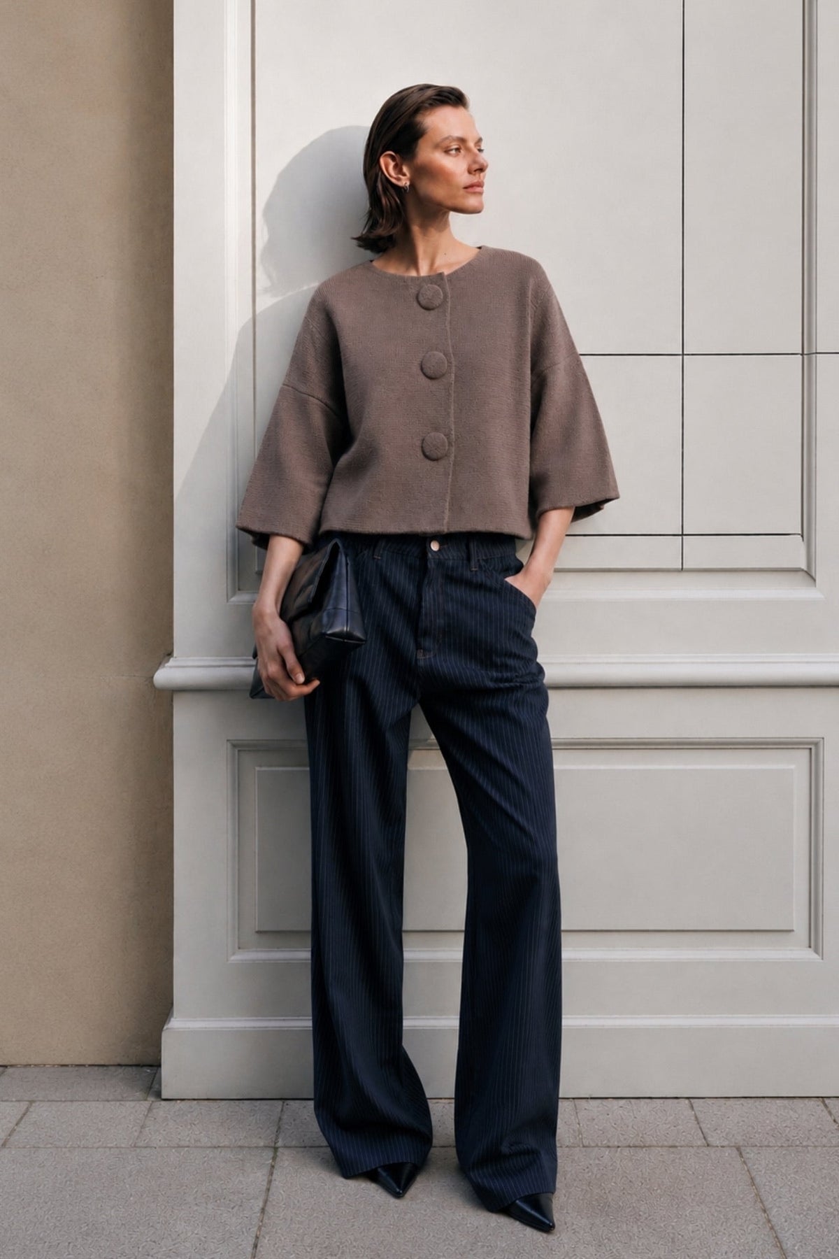 Button Detail Yarasa Sleeve Beige Knit Cardigan