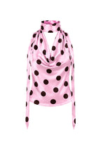 Polka Dot Print Pink Cowl Neck Blouse with Tie Detail
