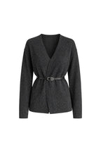 Belt Detail Wrap Collar Anthracite Knit Cardigan
