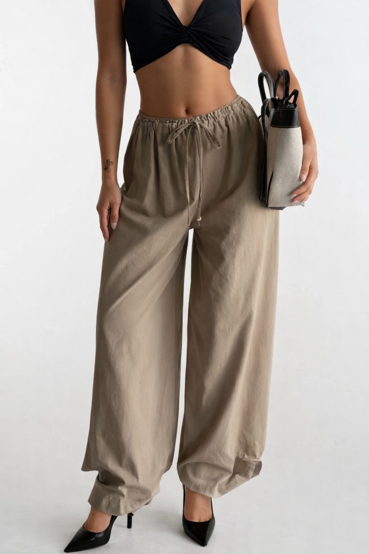 Drawstring Detail Cotton Stone Pants