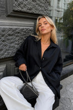 V-Neck Oversize Black Modal Shirt