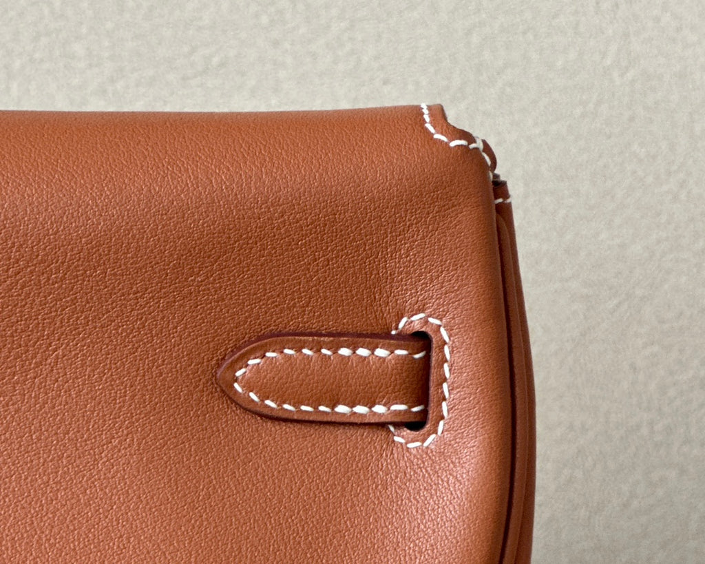 Handmade Swift Leather Crossbody Bag with Mini Pouch – Gold Brown