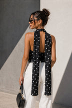 Neck Tie Accessory Detail Black Polka Dot Blouse