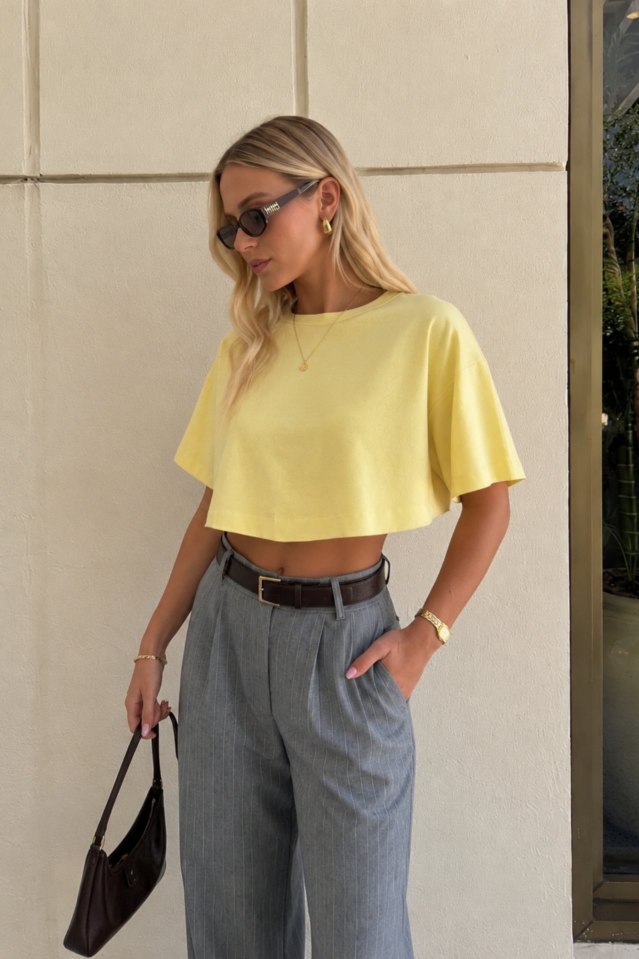 Washed Effect Yellow Crop T-Shirt