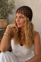 Knit Pattern Accessory Detail Brown Knit Cap