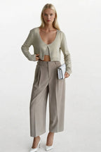 Strappy Blouse Cardigan Beige Knit Set