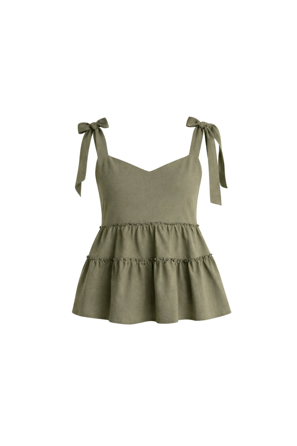 Strappy Ribbon Detail Khaki Blouse