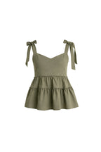 Strappy Ribbon Detail Khaki Blouse