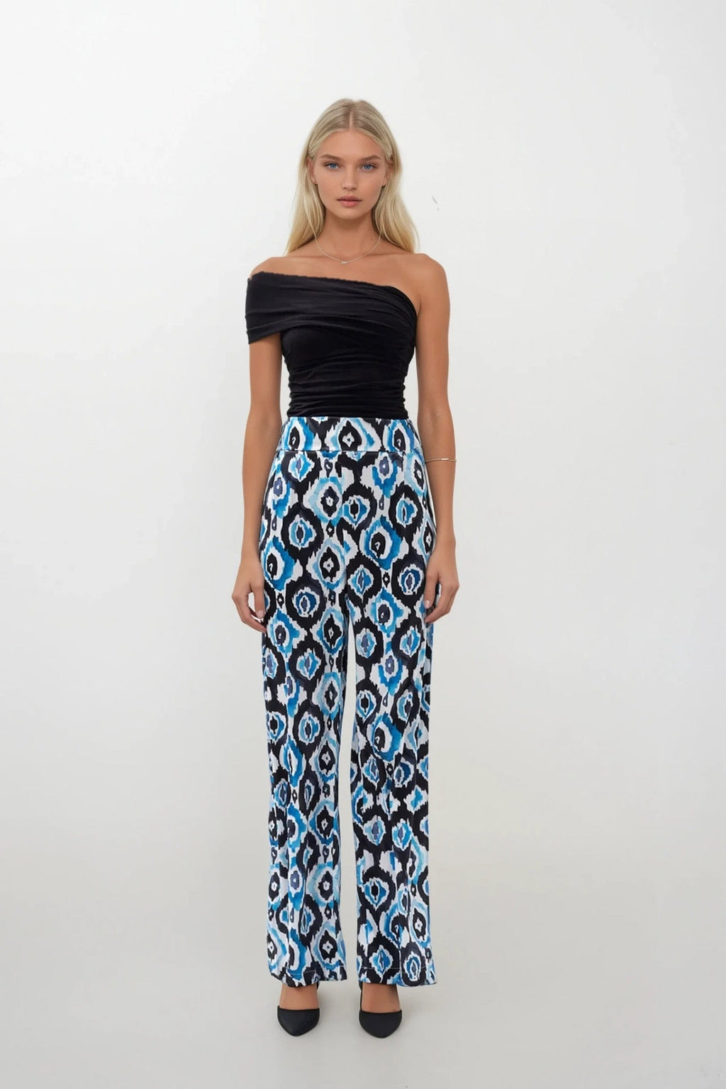 Patterned Satin Blue Pants