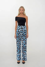 Patterned Satin Blue Pants