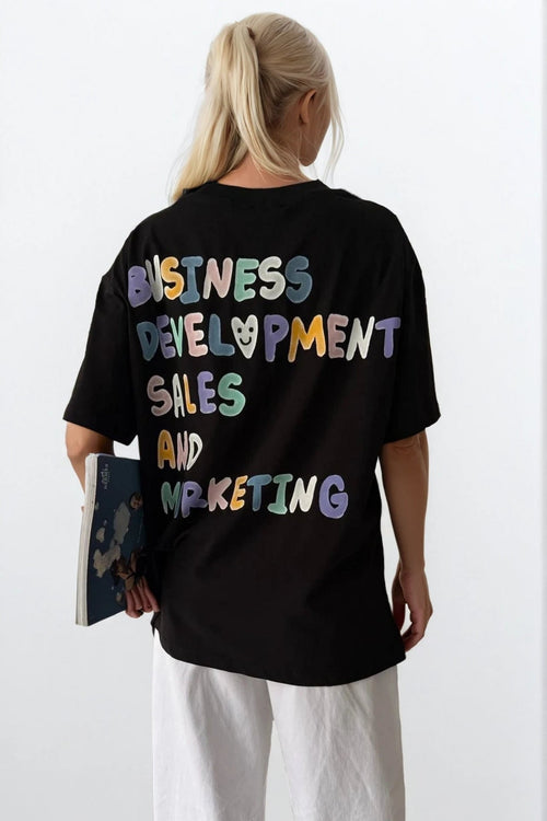 Back And Front Printed Oversize Black T-Shirt