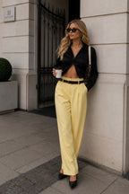 Belt Detail High Waist Yellow Pants