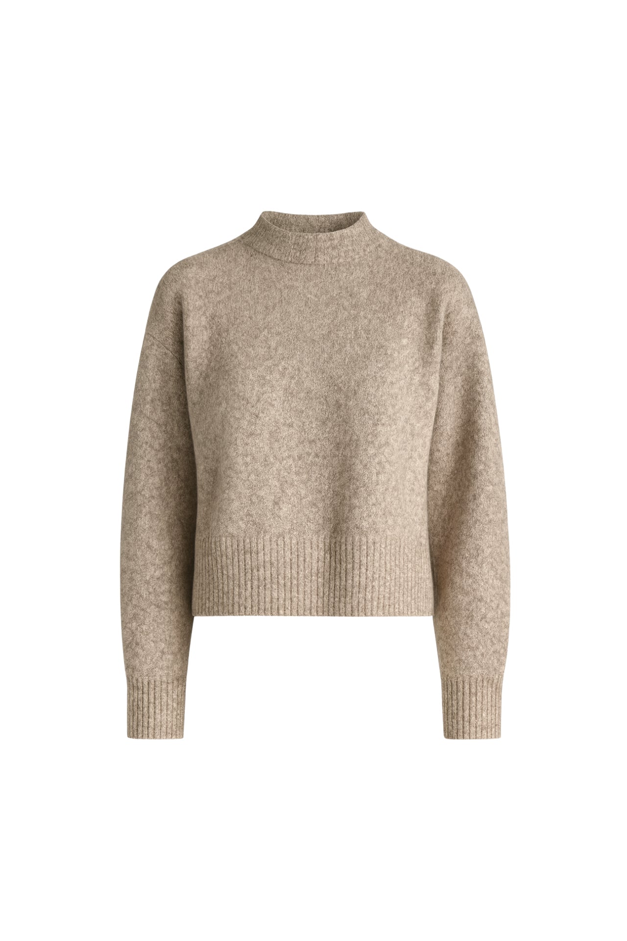 High Neck Side Slit Beige Crop Knit Sweater