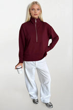 Zipper And Stitch Detail Burgundy Sweatshirt