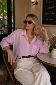 Pocket Detail Basic Oversized Pink Shirt
