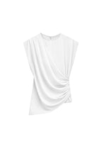 Ruched Shoulder Sleeveless White Blouse