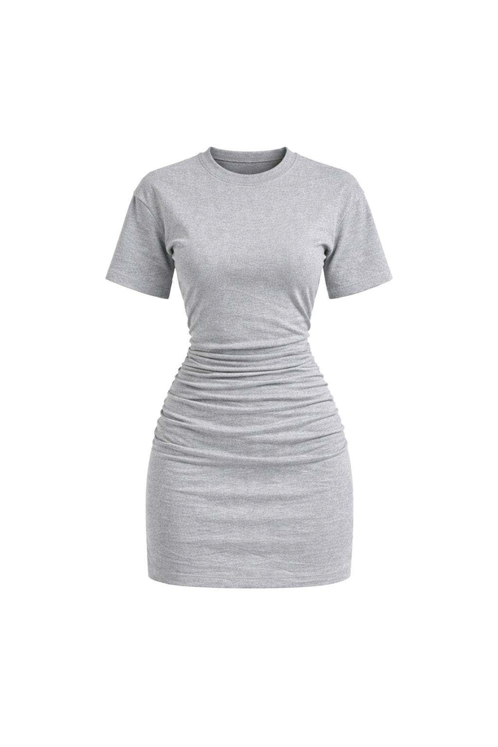 Waist-Fitted Ruched Grey Melange Mini Dress