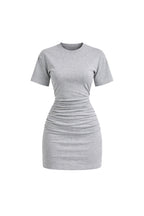 Waist-Fitted Ruched Grey Melange Mini Dress