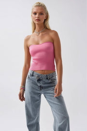 Strapless Textured Pink Crop