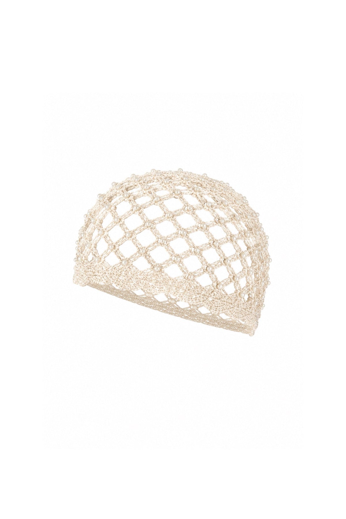 Ecru Knitted Cap with Pearl Detail