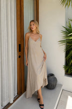 Strappy V-Neck Maxi Modal Beige Dress