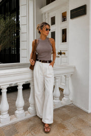 Halter Neck Lace Detail Beige Knit Blouse
