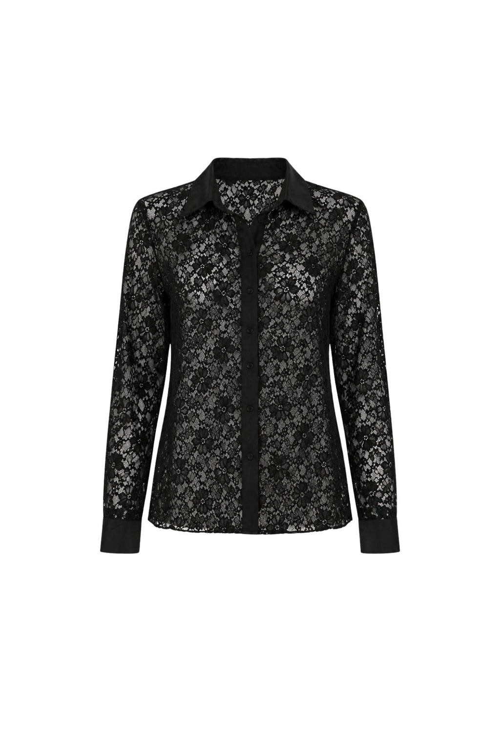 Button Detail Black Guipure Shirt
