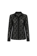 Button Detail Black Guipure Shirt